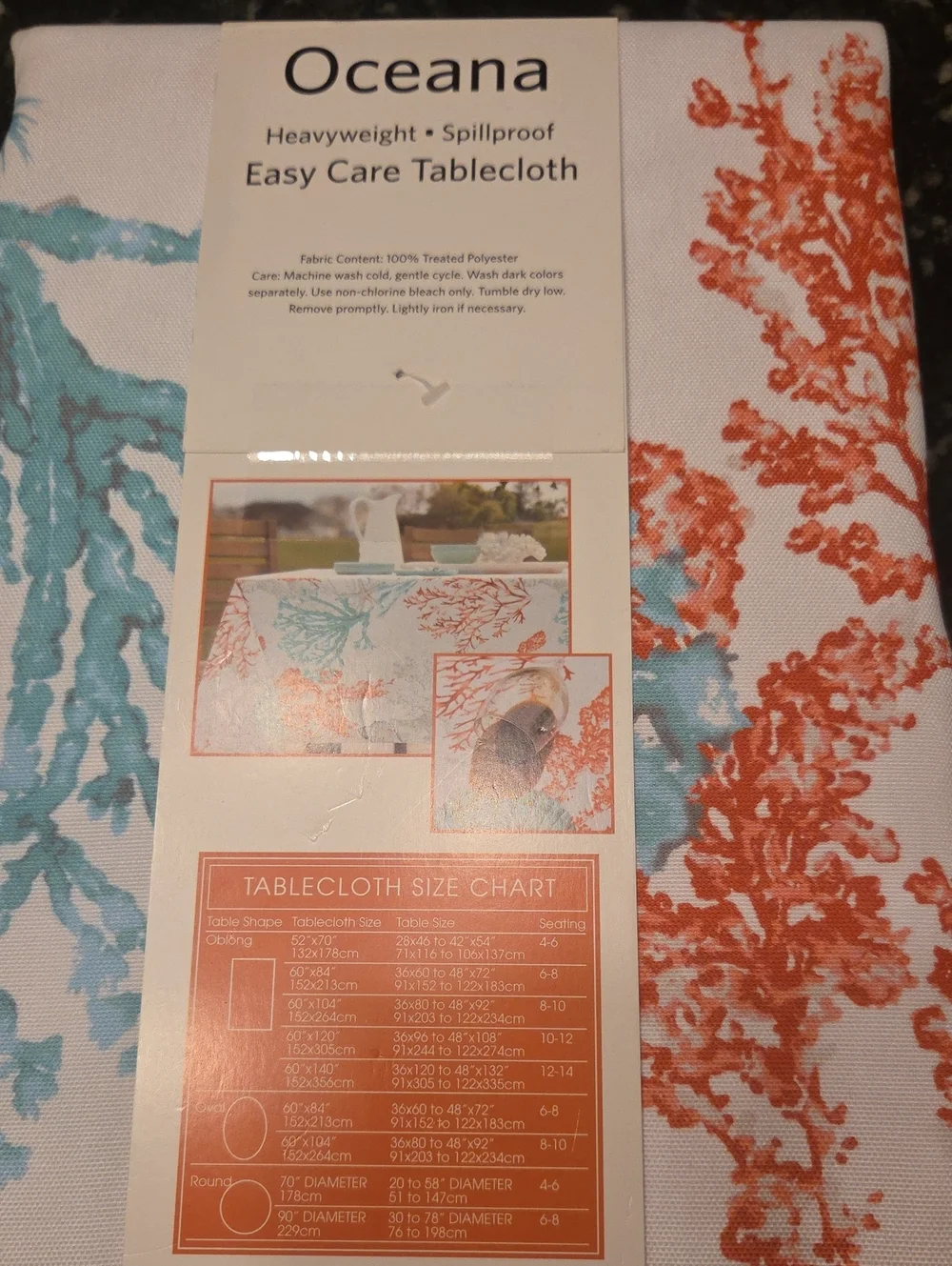 Coral & Teal Tablecloth - Easy Care Heavyweight